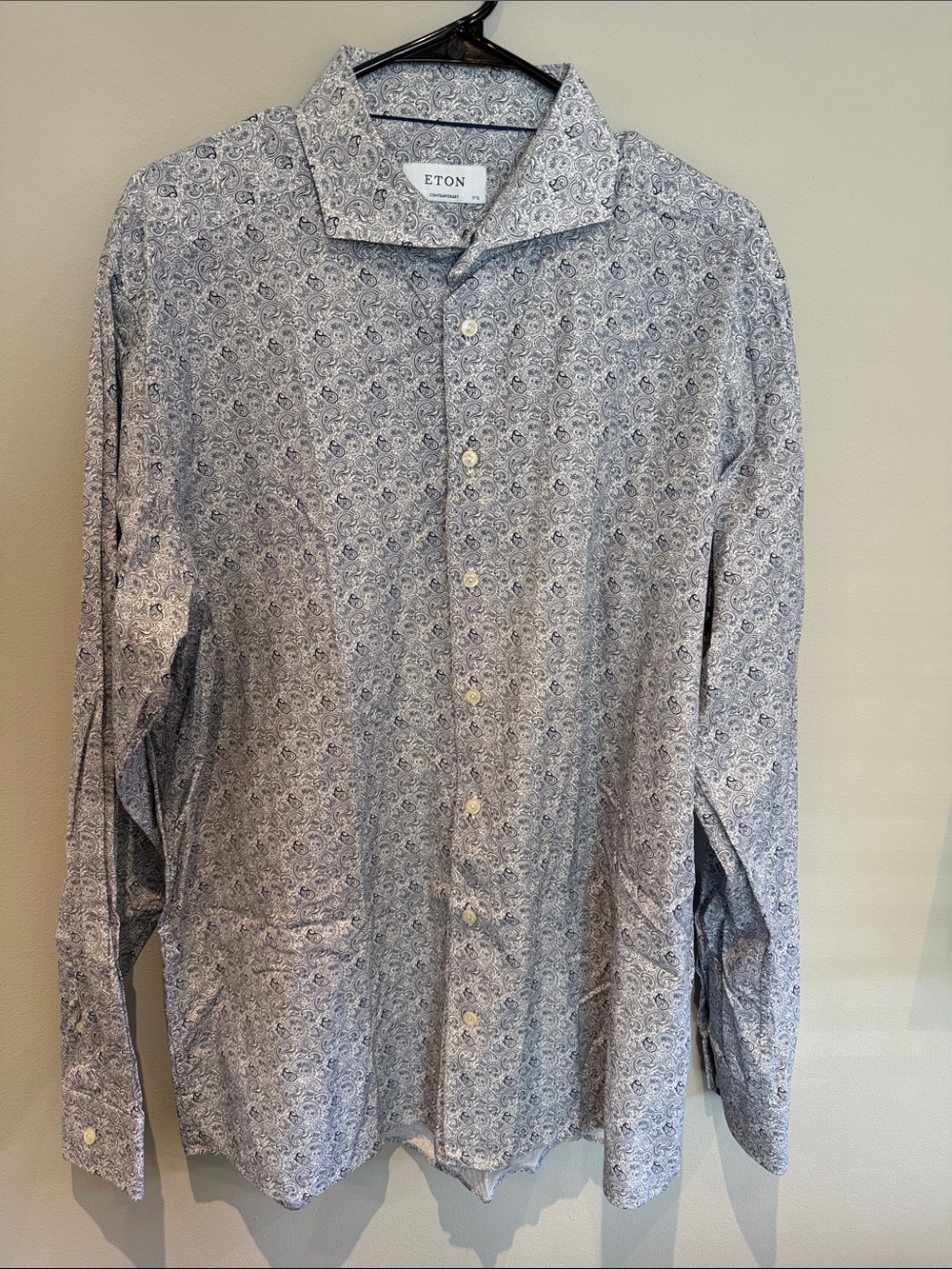 Eton Men's Light Blue Paisley Cotton Button-Down Shirt